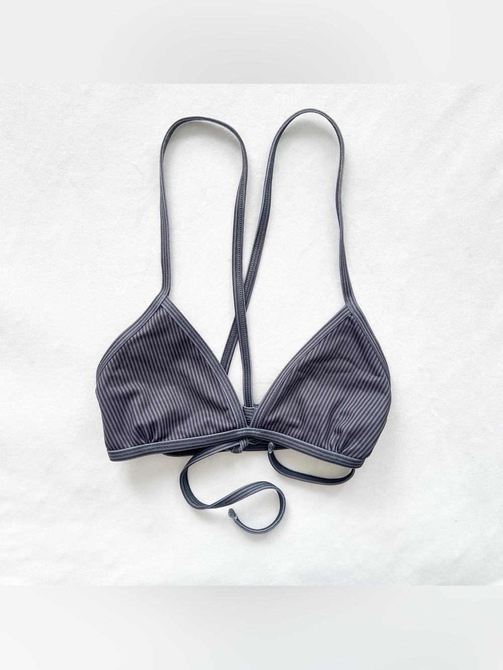 Jolyn Clothing Striped Triangle Bikini Top in Charcoal Gray